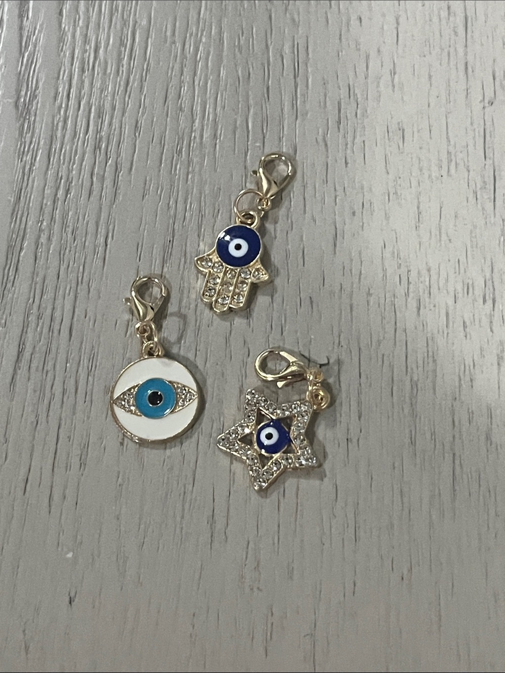 Gold Blue Evil Eye Charm Set - Hamsa, Star & Eye Zipper Pulls for Bags